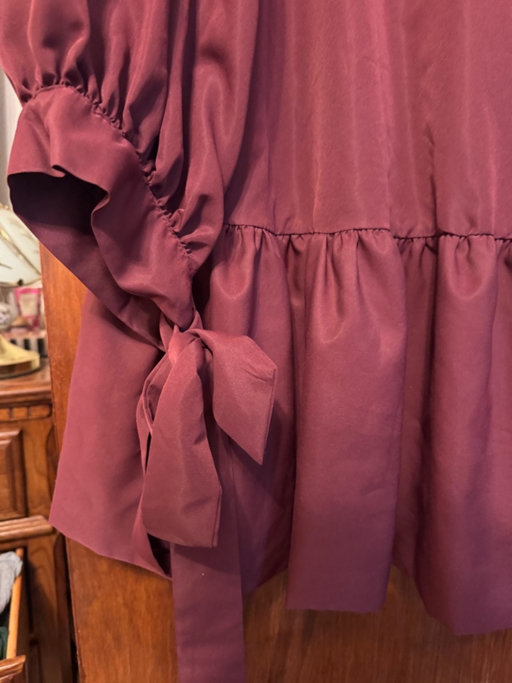 Women’s Plus Size Burgundy Cottagecore Babydoll Dress Bow Sleeves Size 3X - Picture 3 of 6